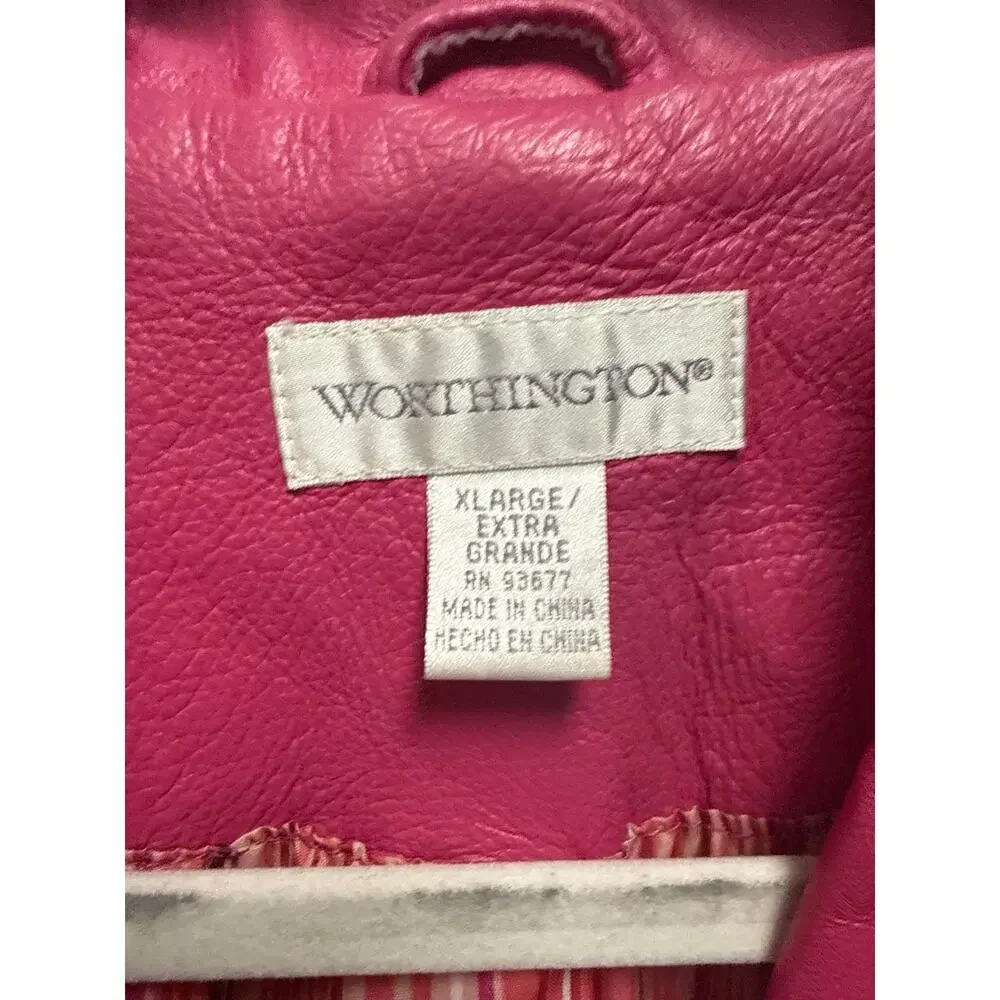 Y2K Vintage Worthington Hot Pink Leather Blazer Jacket Western Size XL - Picture 5 of 6